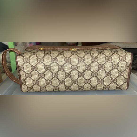 GUCCI SIGNATURE SUPREME LEATHER TRIM COATED CANVAS COSMETIC TRAVEL TOILETRY BAG - Picture 13 of 14